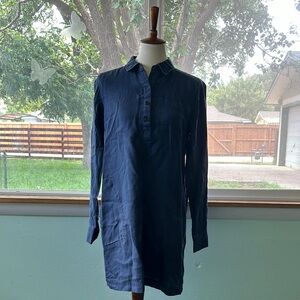 MICHAEL STARS NAVY BLUE CASUAL ELEONOR UTILITY DRESS 100% LINEN